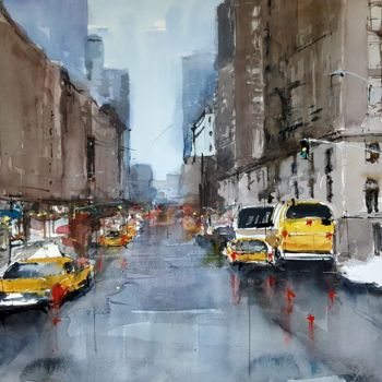 Painting titled "New York 3" by Jacques Villares, Original Artwork, Watercolor