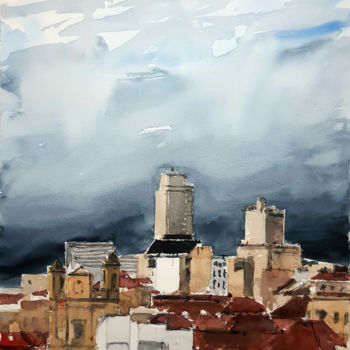 Peinture intitulée "Madrid desde el cie…" par Jacques Villares, Œuvre d'art originale, Aquarelle