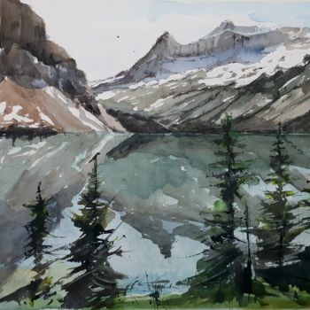 Schilderij getiteld "Lake Louise, Canada" door Jacques Villares, Origineel Kunstwerk, Aquarel