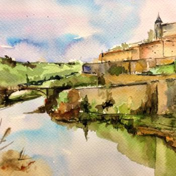 Painting titled "Toledo" by Jacques Villares, Original Artwork, Watercolor