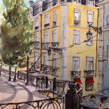 Schilderij getiteld "Lisboa IV" door Jacques Villares, Origineel Kunstwerk, Aquarel