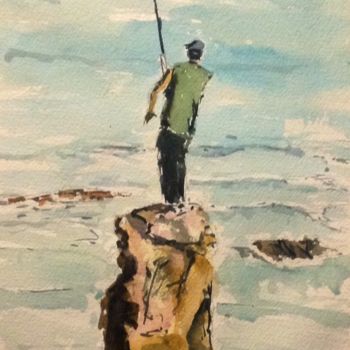 Painting titled "Playa de Gijón 4. P…" by Jacques Villares, Original Artwork, Watercolor