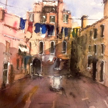 Painting titled "plazoleta-venecia" by Jacques Villares, Original Artwork, Watercolor