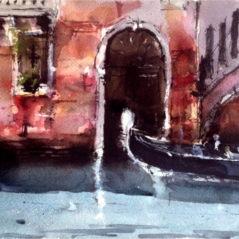 Pintura intitulada "Canales-de-Venecia" por Jacques Villares, Obras de arte originais, Aquarela