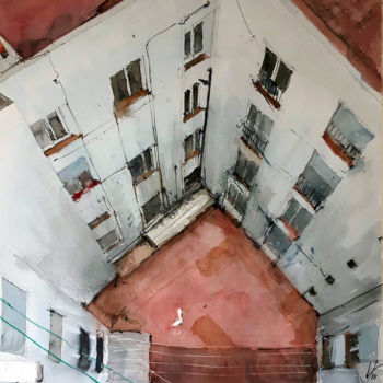 Painting titled "El patio de mi casa" by Jacques Villares, Original Artwork, Watercolor