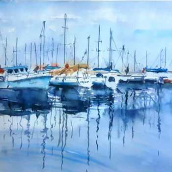 Pintura intitulada "Puerto de Mogán (Gr…" por Jacques Villares, Obras de arte originais, Aquarela