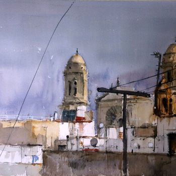 Pintura titulada "Por los tejados de…" por Jacques Villares, Obra de arte original, Acuarela