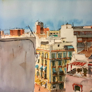 Painting titled "Por los tejados" by Jacques Villares, Original Artwork, Watercolor