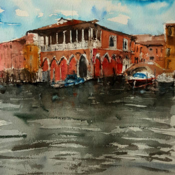 Painting titled "Mercado de Rialto" by Jacques Villares, Original Artwork, Watercolor