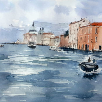 Painting titled "Gran Canal III" by Jacques Villares, Original Artwork, Watercolor