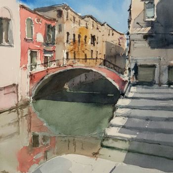 Peinture intitulée "Venecia, otros cana…" par Jacques Villares, Œuvre d'art originale, Aquarelle