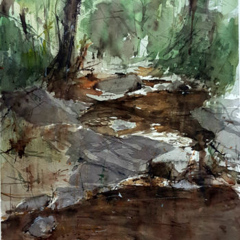 Pintura intitulada "Río Guadalix" por Jacques Villares, Obras de arte originais, Aquarela