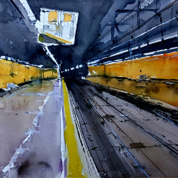 Pintura intitulada "Metro de Madrid II" por Jacques Villares, Obras de arte originais, Aquarela