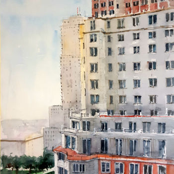 「Edificio España」というタイトルの絵画 Jacques Villaresによって, オリジナルのアートワーク, 水彩画