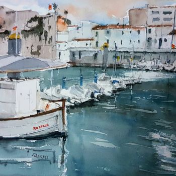 Painting titled "Puerto de Ciutadella" by Jacques Villares, Original Artwork, Watercolor
