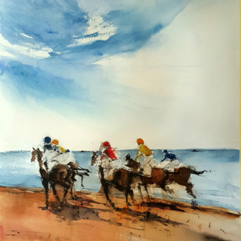 Painting titled "Carreras de caballo…" by Jacques Villares, Original Artwork, Watercolor