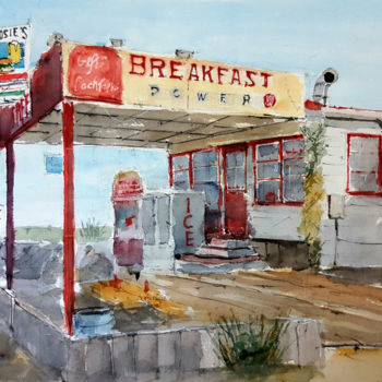 Malerei mit dem Titel "Breakfast in America" von Jacques Villares, Original-Kunstwerk, Aquarell