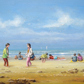 Malarstwo zatytułowany „Ballade sur la plage” autorstwa Jacquiot, Oryginalna praca, Akryl