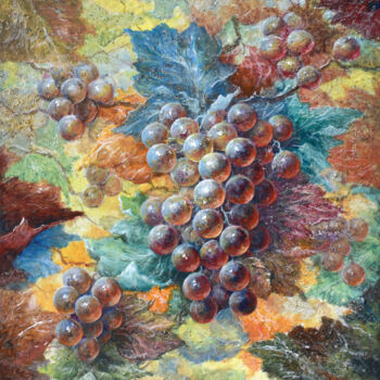 Schilderij getiteld "Grappes de raisins" door Jacquiot, Origineel Kunstwerk, Acryl