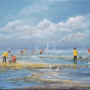 Peinture intitulée "Pêche à marée basse" par Jacquiot, Œuvre d'art originale, Acrylique
