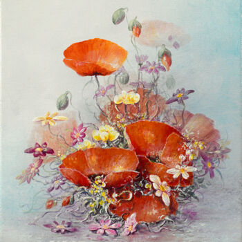 Malerei mit dem Titel "Fleurs des champs" von Jacquiot, Original-Kunstwerk, Acryl
