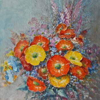 Peinture intitulée "Bouquet d'été" par Jacquiot, Œuvre d'art originale, Acrylique