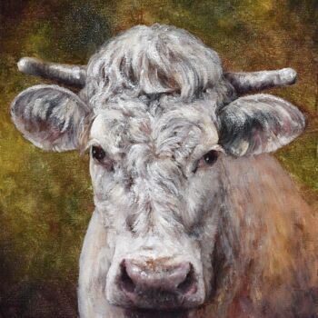 Peinture intitulée "Portrait de vache" par Jacquiot, Œuvre d'art originale, Huile