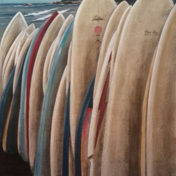 Painting titled "LONGBOARDS IN BIARR…" by Jacquotte Gaignault, Original Artwork