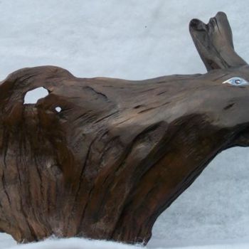 Скульптура под названием "Le Lapin de Remy" - Sculpures Culpin, Подлинное произведение искусства, Дерево