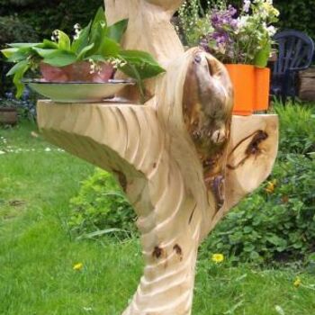雕塑 标题为“Le Chat Poté” 由Sculpures Culpin, 原创艺术品, 木