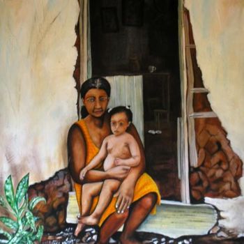 Pintura intitulada "Mãe e Filha" por Cysneiros Jader, Obras de arte originais