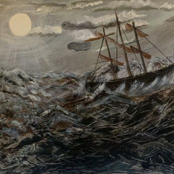 Pittura intitolato "Bateau en tempête" da Jean André D, Opera d'arte originale, Acrilico