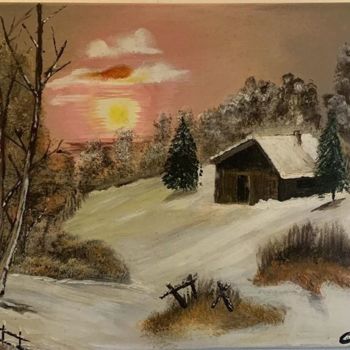 Schilderij getiteld "Paysage de neige" door Jean André D, Origineel Kunstwerk, Acryl
