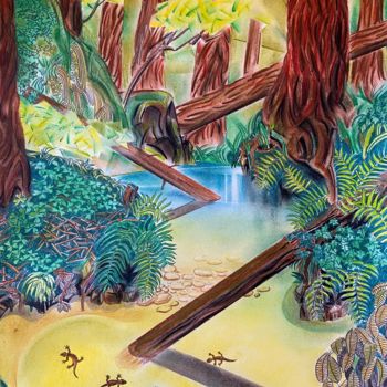 Dessin intitulée "Redwoods at Big Bas…" par Jacques Durand, Œuvre d'art originale, Pastel