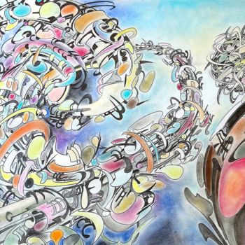 Pintura intitulada "Jazz en plein jour…" por Jacques Durand, Obras de arte originais, Giz
