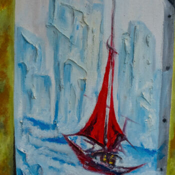 Painting titled "Glaciers" by Jagath Wickramarachchi, Original Artwork, Oil Mounted on Wood Panel