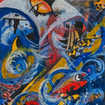Peinture intitulée "Ocean" par Jagath Wickramarachchi, Œuvre d'art originale, Huile Monté sur Panneau de bois