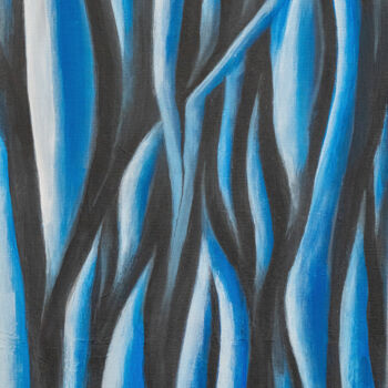 Peinture intitulée "Blue Lines" par Jagath Wickramarachchi, Œuvre d'art originale, Huile Monté sur Panneau de bois
