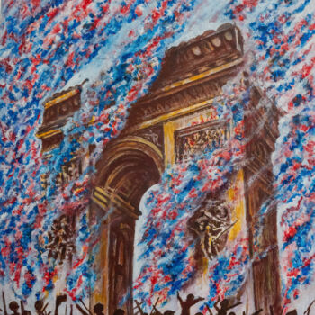 Картина под названием "Gilets Jaunes" - Jagath Wickramarachchi, Подлинное произведение искусства, Акрил Установлен на Деревя…