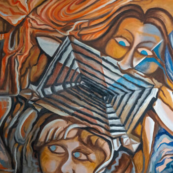 Картина под названием "Lives" - Jagath Wickramarachchi, Подлинное произведение искусства, Масло Установлен на Деревянная пан…
