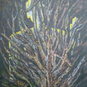 Painting titled "Tree Of Sins" by Jagath Wickramarachchi, Original Artwork, Oil Mounted on Wood Panel