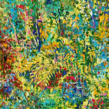 Pintura titulada "Le jardin exotique" por Nathalie Jaguin, Obra de arte original, Oleo Montado en Bastidor de camilla de mad…