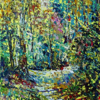 Painting titled "Été au bois de la P…" by Nathalie Jaguin, Original Artwork, Oil Mounted on Wood Stretcher frame