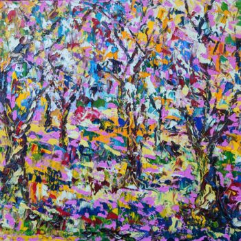 Pintura titulada "Jardin du Paradis 1" por Nathalie Jaguin, Obra de arte original, Oleo Montado en Bastidor de camilla de ma…
