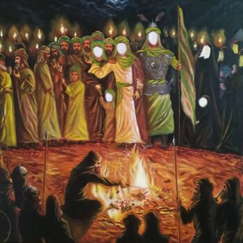 Картина под названием ""Ночь погашения фак…" - Jahangir Seyidov, Подлинное произведение искусства, Масло Установлен на Дерев…
