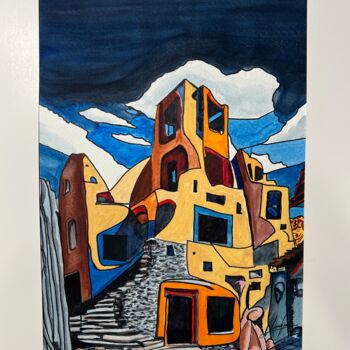 Schilderij getiteld "HOMES IN GUANAJUATO" door Jairo Duque, Origineel Kunstwerk, Aquarel