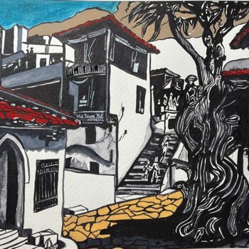 Painting titled "HOMES IN PLAKA" by Jairo Duque, Original Artwork, Watercolor