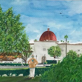 Painting titled "RG MISION CAPISTRANO" by Jairo Duque, Original Artwork, Watercolor