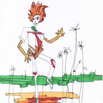 Dibujo titulada "l'homme grue" por Jaji, Obra de arte original, Rotulador