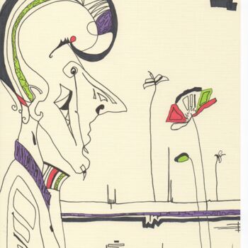 Drawing titled "homme aux coquelico…" by Jaji, Original Artwork, Marker